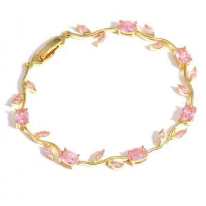 Tulip Bracelet for Women Stylish | Gold Plated Pink Crystal Floral Jewellery | Adjustable Chain for Women & Girls Stylish | Elegant Tulip Bracelet for Women, Party & Daily Wear Accessory
