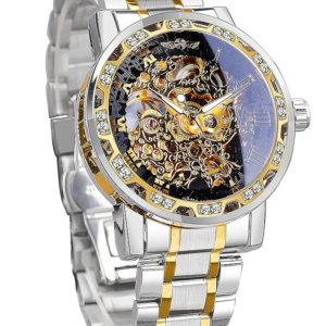 FORSINING Stainless Steel Mechanical Men's Watch(Gold Dial Silver Colored Strap)-S1089-2, Analogue